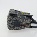 Christian Dior Trotter Canvas Double saddle Hand Bag Navy Gold Auth 191979V-3