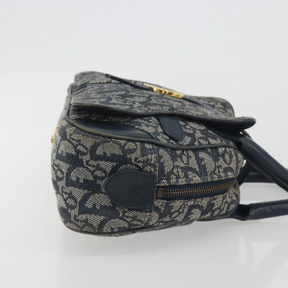 Christian Dior Trotter Canvas Double saddle Hand Bag Navy Gold Auth 191979V