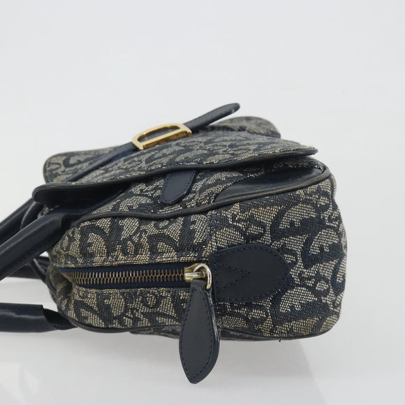 Christian Dior Trotter Canvas Double saddle Hand Bag Navy Gold Auth 191979V