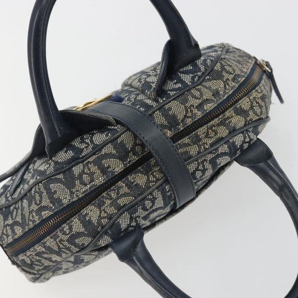 Christian Dior Trotter Canvas Double saddle Hand Bag Navy Gold Auth 191979V