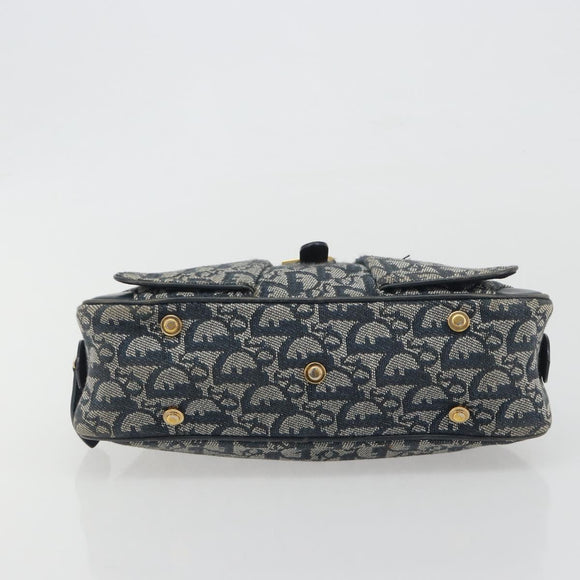 Christian Dior Trotter Canvas Double saddle Hand Bag Navy Gold Auth 191979V