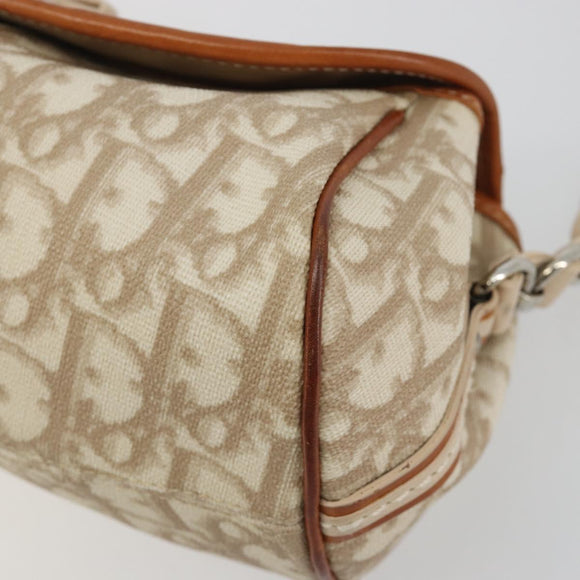 Christian Dior Trotter Canvas Romantic Chain Bag PVC Beige Silver Auth 191980V