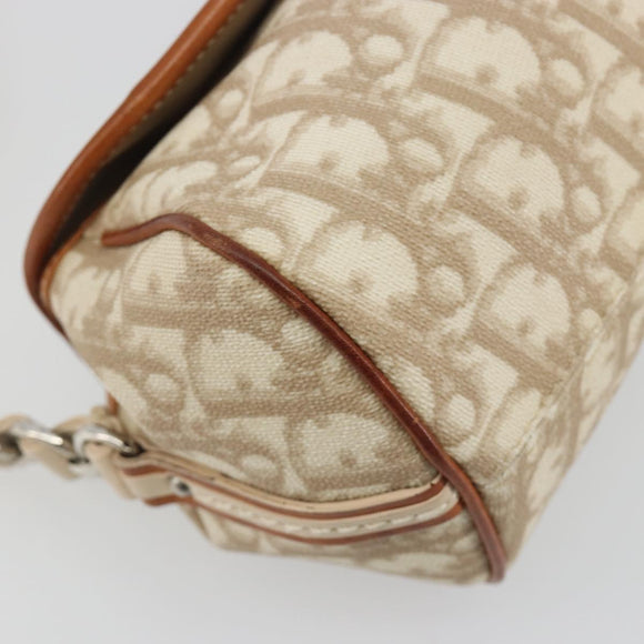 Christian Dior Trotter Canvas Romantic Chain Bag PVC Beige Silver Auth 191980V