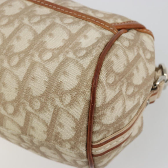 Christian Dior Trotter Canvas Romantic Chain Bag PVC Beige Silver Auth 191980V