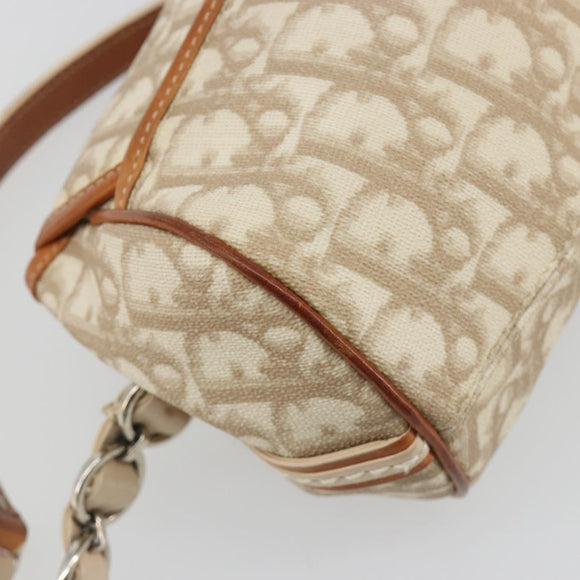 Christian Dior Trotter Canvas Romantic Chain Bag PVC Beige Silver Auth 191980V