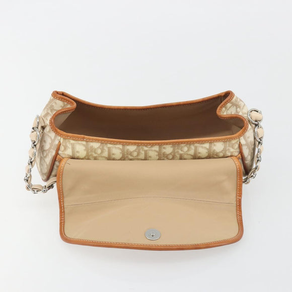 Christian Dior Trotter Canvas Romantic Chain Bag PVC Beige Silver Auth 191980V