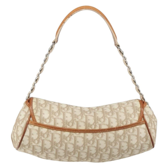 Christian Dior Trotter Canvas Romantic Chain Bag PVC Beige Silver Auth 191980V