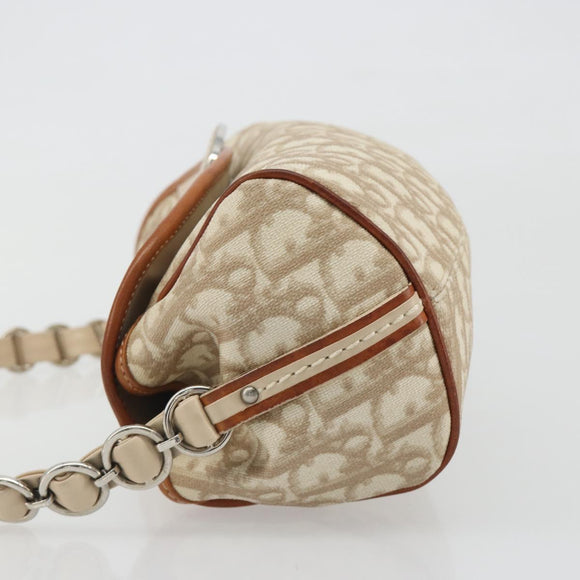 Christian Dior Trotter Canvas Romantic Chain Bag PVC Beige Silver Auth 191980V