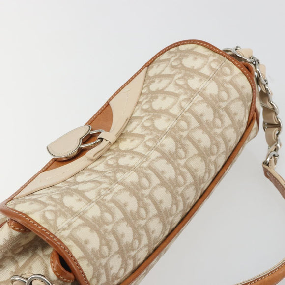 Christian Dior Trotter Canvas Romantic Chain Bag PVC Beige Silver Auth 191980V