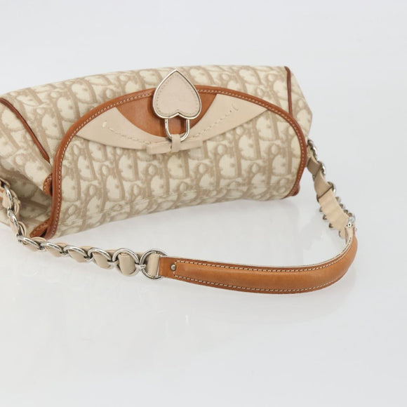 Christian Dior Trotter Canvas Romantic Chain Bag PVC Beige Silver Auth 191980V