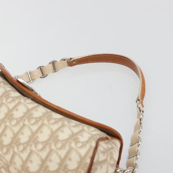 Christian Dior Trotter Canvas Romantic Chain Bag PVC Beige Silver Auth 191980V