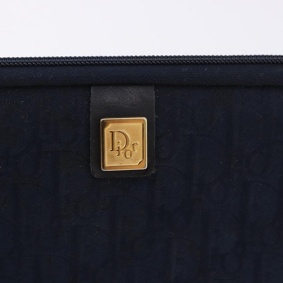 Christian Dior Trotter Canvas Pouch Navy Gold Auth 191983A