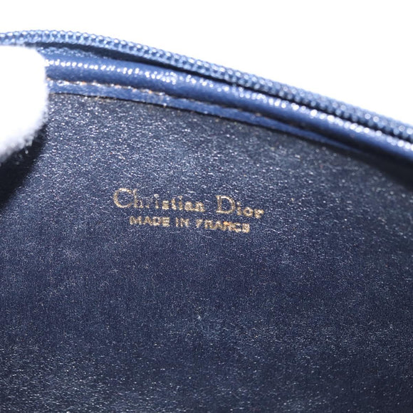 Christian Dior Trotter Canvas Pouch Navy Gold Auth 191983A