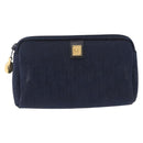 Christian Dior Trotter Canvas Pouch Navy Gold Auth 191983A-13