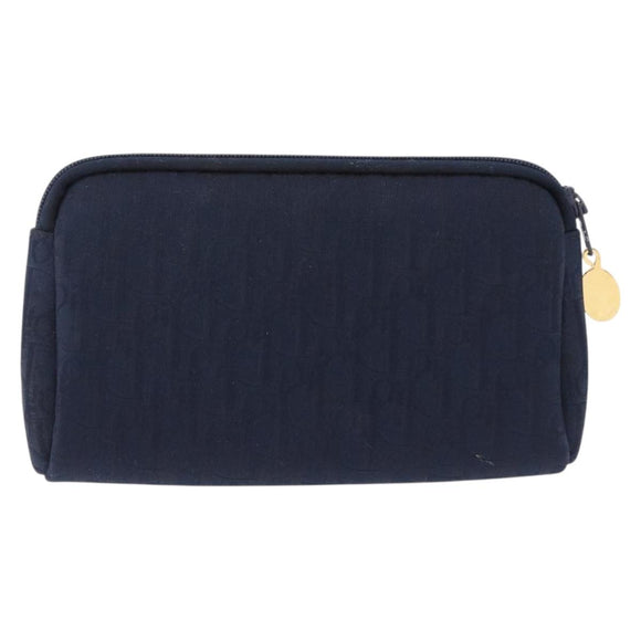 Christian Dior Trotter Canvas Pouch Navy Gold Auth 191983A