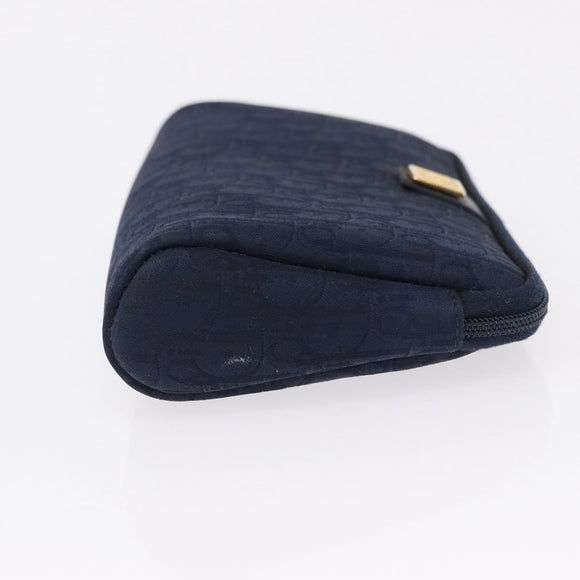 Christian Dior Trotter Canvas Pouch Navy Gold Auth 191983A