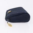 Christian Dior Trotter Canvas Pouch Navy Gold Auth 191983A-4