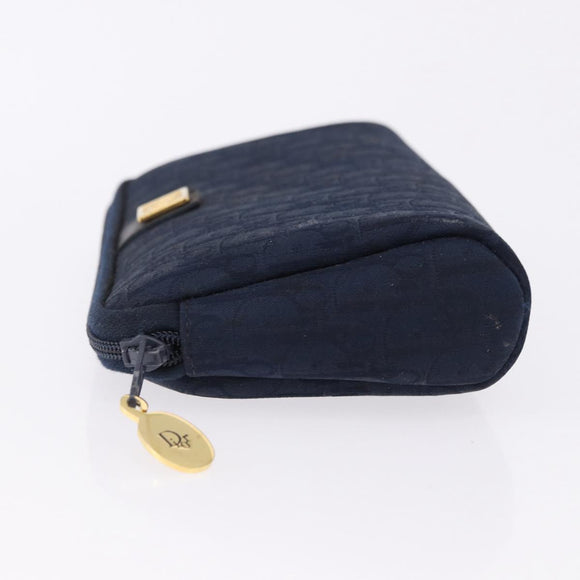 Christian Dior Trotter Canvas Pouch Navy Gold Auth 191983A