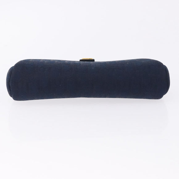Christian Dior Trotter Canvas Pouch Navy Gold Auth 191983A