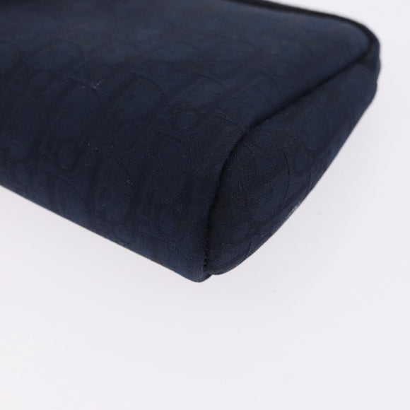 Christian Dior Trotter Canvas Pouch Navy Gold Auth 191983A
