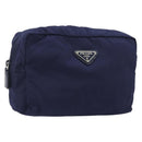 PRADA Pouch Nylon Navy Silver Auth 191985A-1