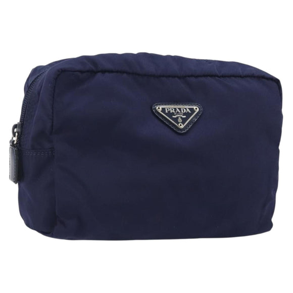 PRADA Pouch Nylon Navy Silver Auth 191985A