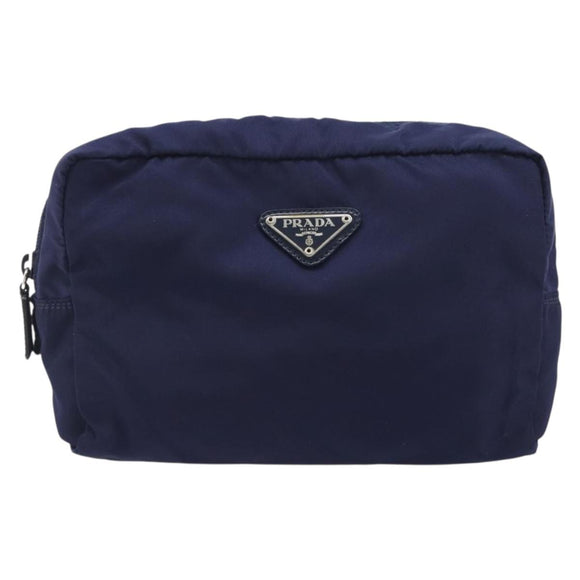 PRADA Pouch Nylon Navy Silver Auth 191985A