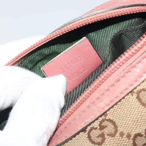 GUCCI GG Canvas Pouch Beige Silver 245947 Auth 191986