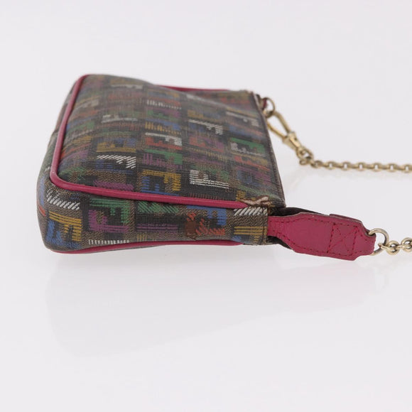FENDI Chain Zucchino Canvas Shoulder Bag PVC Multicolor Gold Auth 192014