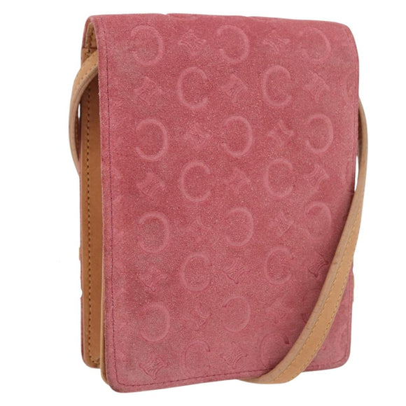 CELINE C Macadam Canvas Shoulder Wallet Suede Pink Gold Auth 192028A