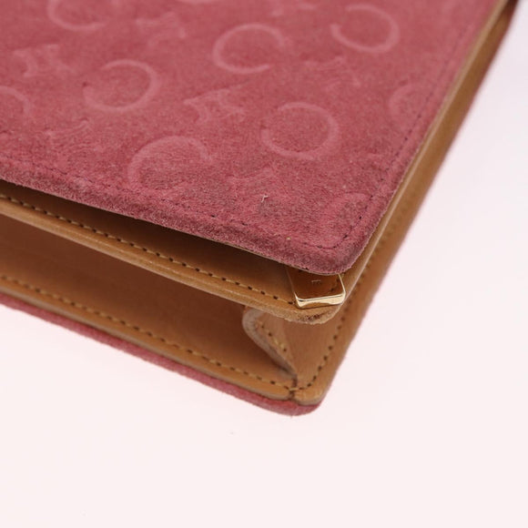 CELINE C Macadam Canvas Shoulder Wallet Suede Pink Gold Auth 192028A