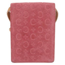 CELINE C Macadam Canvas Shoulder Wallet Suede Pink Gold Auth 192028A-2