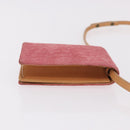 CELINE C Macadam Canvas Shoulder Wallet Suede Pink Gold Auth 192028A-3