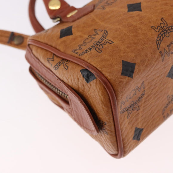 MCM Logogram Vicetos Mini Boston Bag PVC Leather 2way Brown Gold Auth 192029A
