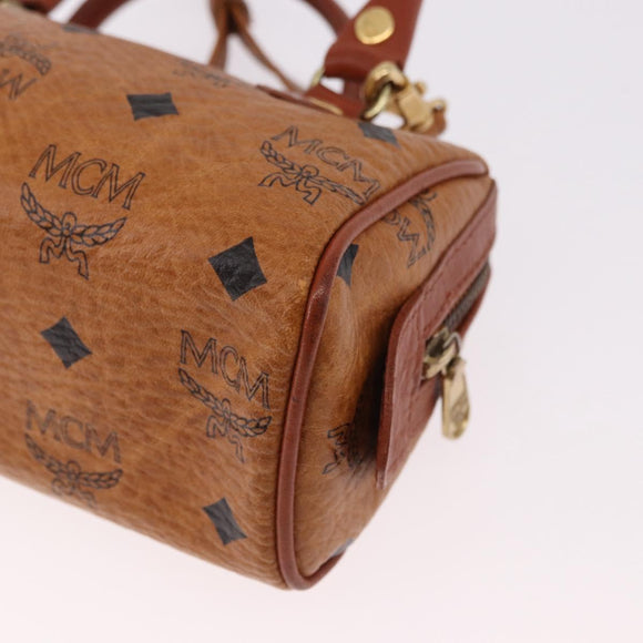 MCM Logogram Vicetos Mini Boston Bag PVC Leather 2way Brown Gold Auth 192029A