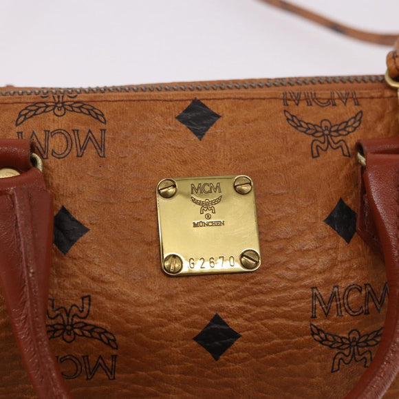 MCM Logogram Vicetos Mini Boston Bag PVC Leather 2way Brown Gold Auth 192029A
