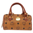 MCM Logogram Vicetos Mini Boston Bag PVC Leather 2way Brown Gold Auth 192029A-2