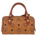 MCM Logogram Vicetos Mini Boston Bag PVC Leather 2way Brown Gold Auth 192029A-3