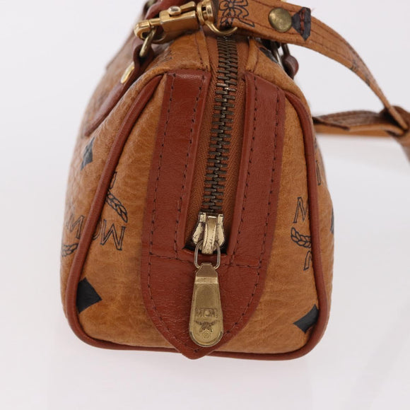 MCM Logogram Vicetos Mini Boston Bag PVC Leather 2way Brown Gold Auth 192029A