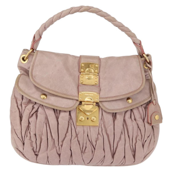 Miu Miu Matelasse Shoulder Bag Leather Pink Gold Auth 192030A