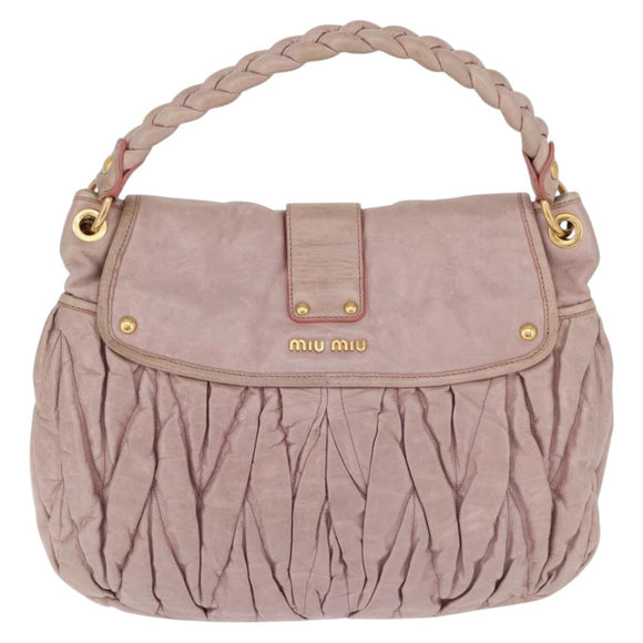 Miu Miu Matelasse Shoulder Bag Leather Pink Gold Auth 192030A