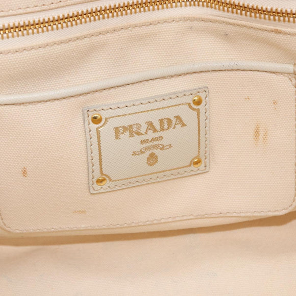 PRADA Canapa M Hand Bag Canvas Ivory Gold Auth 192036A