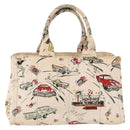 PRADA Canapa M Hand Bag Canvas Ivory Gold Auth 192036A-13