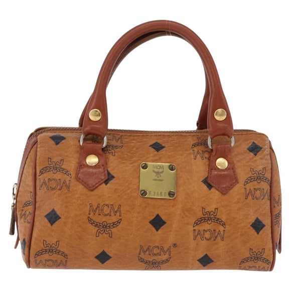 MCM Logogram Vicetos Mini Boston Bag PVC Leather 2way Brown Gold Auth 192038