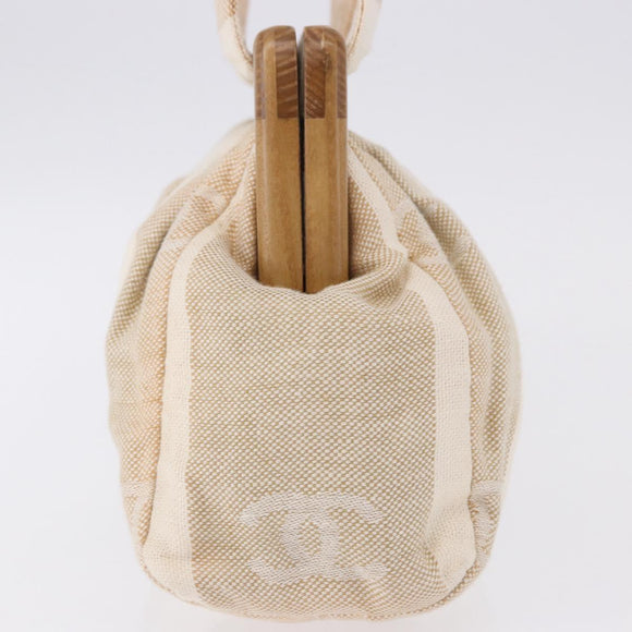 CHANEL Hand Bag Canvas Beige Gold CC Auth 192039V