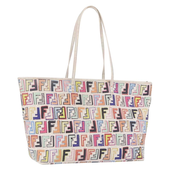 FENDI Zucca Canvas Tote Bag PVC Multicolor Gold Auth 192040A