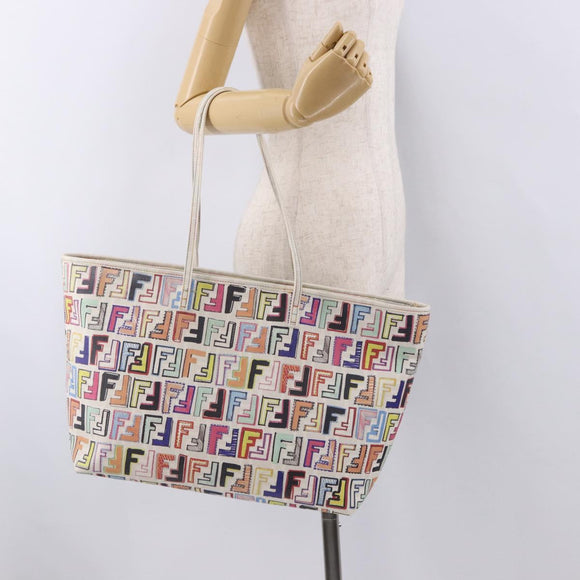 FENDI Zucca Canvas Tote Bag PVC Multicolor Gold Auth 192040A