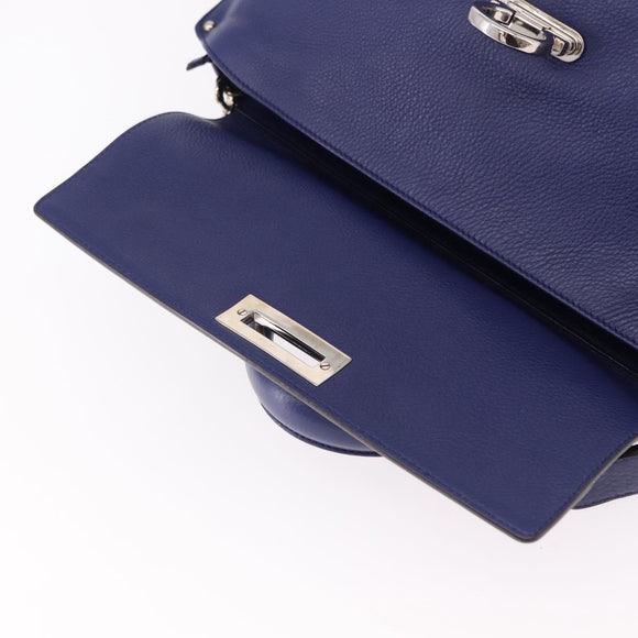 Salvatore Ferragamo Gancini Hand Bag Leather 2way Blue Silver Auth 192042A