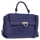 Salvatore Ferragamo Gancini Hand Bag Leather 2way Blue Silver Auth 192042A-1