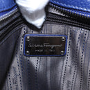 Salvatore Ferragamo Gancini Hand Bag Leather 2way Blue Silver Auth 192042A-22